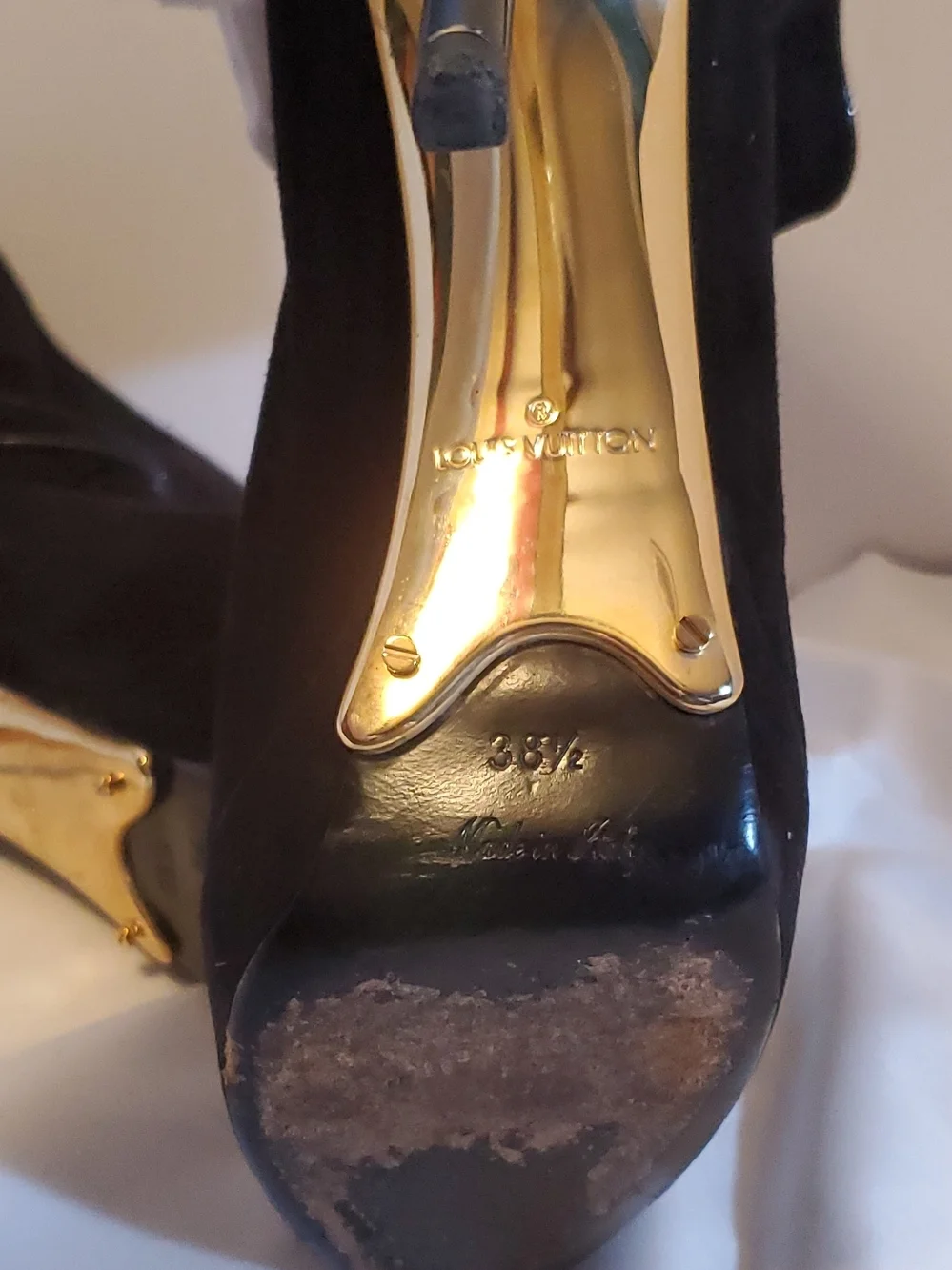 Authentic Louis Vuitton Women's Black Suede Ankle Strap Stiletto Heels Size 38.5 - Picture 14 of 16